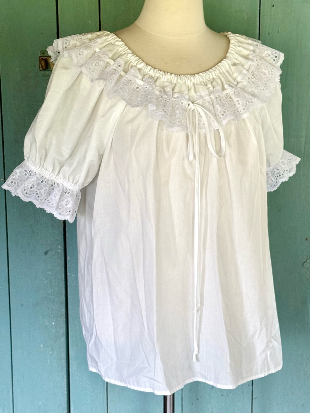 VTG SQUARE UP SQUARE DANCE BLOUSE RUFFLED LACE PUFF SLV On Off Shoulder M